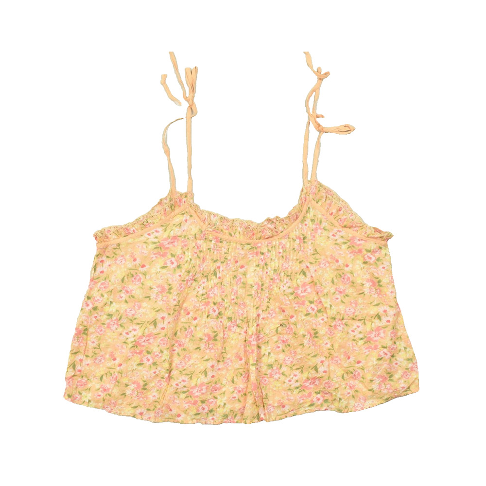 American Eagle Outfitters Yellow Floral Tie-Strap Cropped Tank